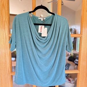 Green Envelope Teal Draped Neck Blouse